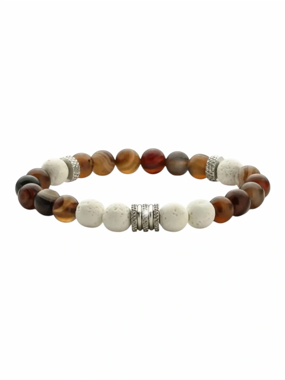 UNISEX Natural Stone & Stainless Bead Stretch Bracelet NWT Set Pick One